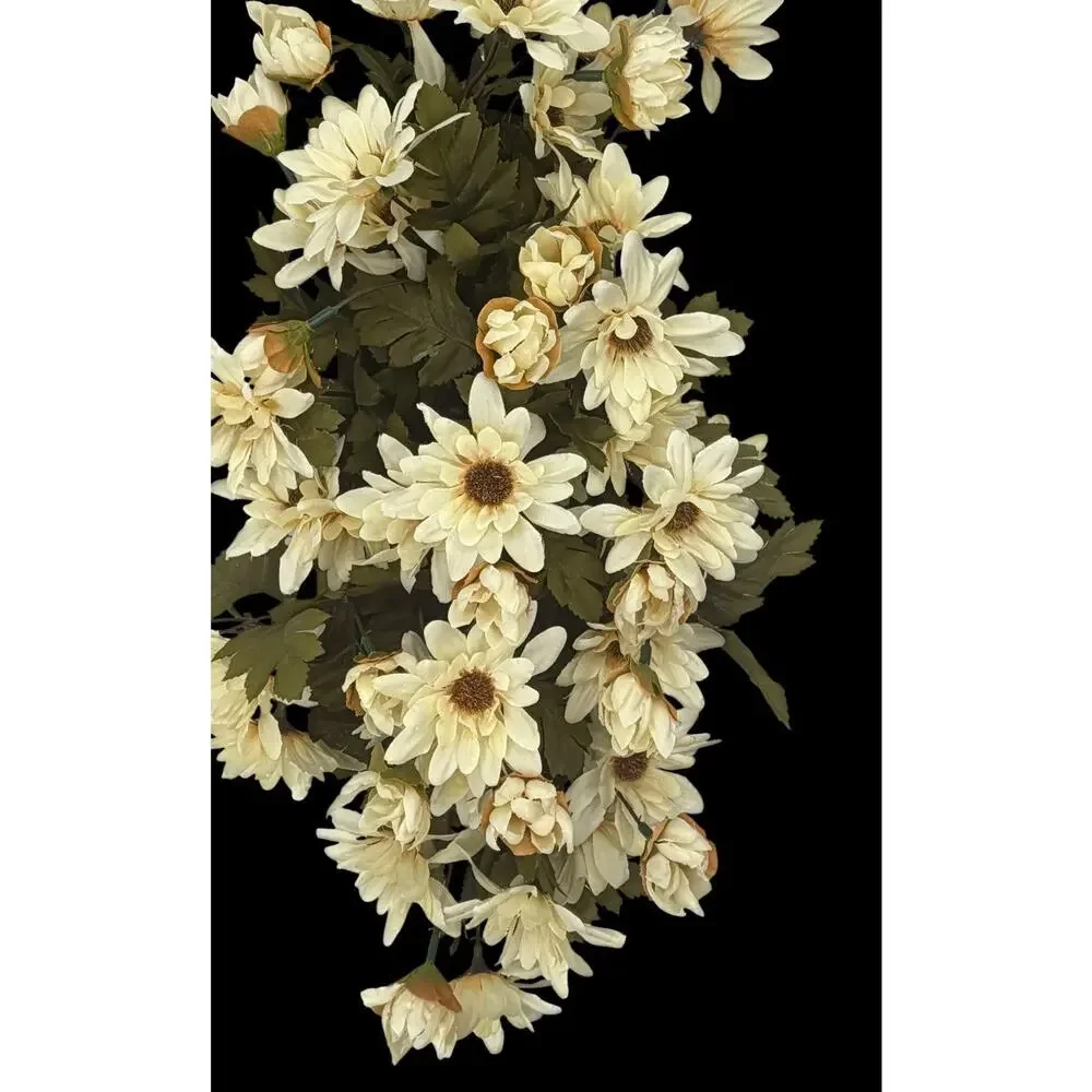 Silkcraft Of Oregon Faux Daisies Flower Arrangement Rustic Carved Wood Planter